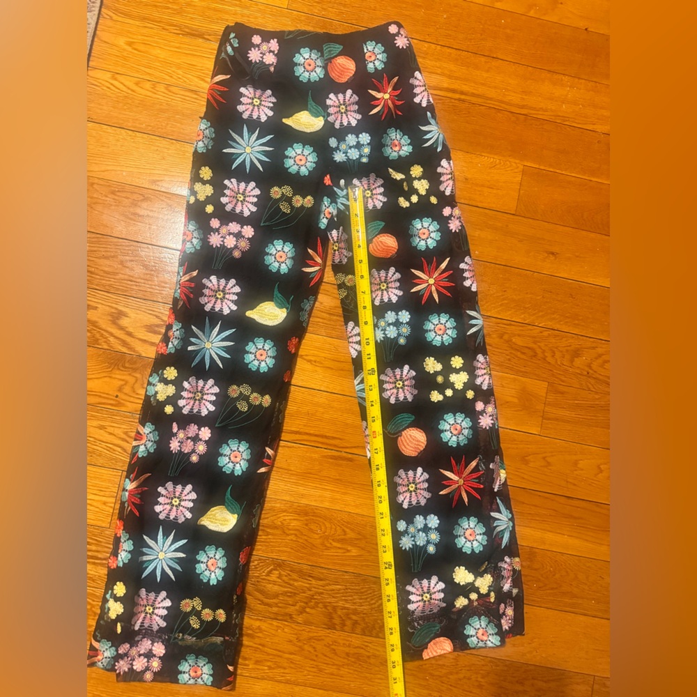 STAUD Womens Oscar Black Embroidered High Rise Daytime Straight Leg Pants NWOT - Picture 3 of 4